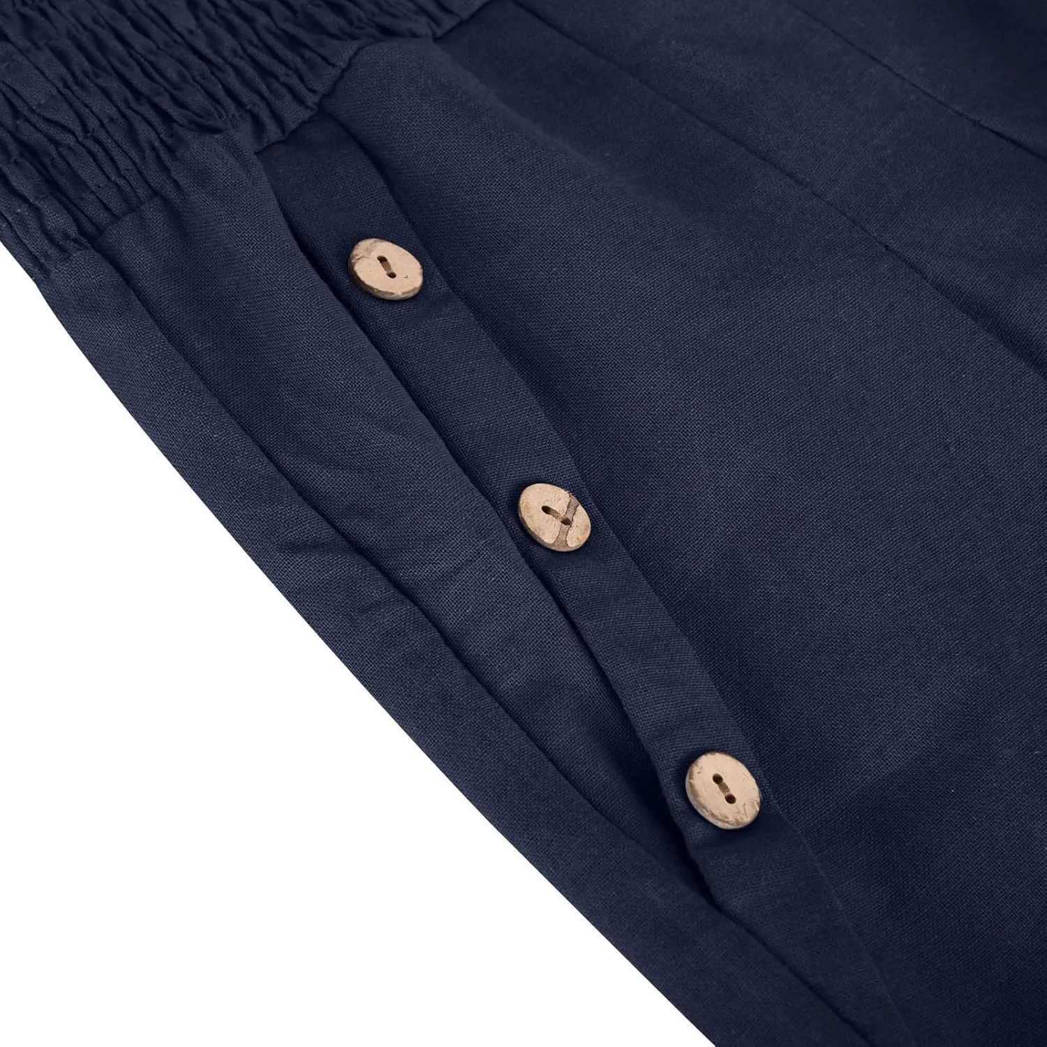 2025 Women Cotton Linen Smocked High Waist Pants Solid Wide Leg Long Pant Casual Lounge Trousers with Pockets