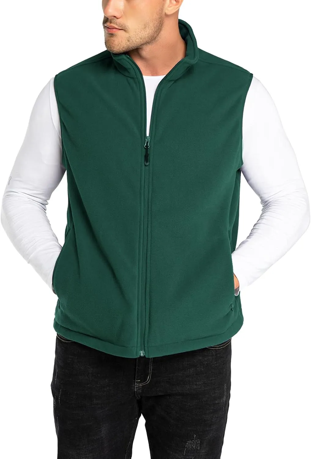 33,000ft Men's Fleece Vest, Lightweight Warm Zip Up Polar Vests Outerwear with Zipper Pockets, Sleeveless Jacket for Winter