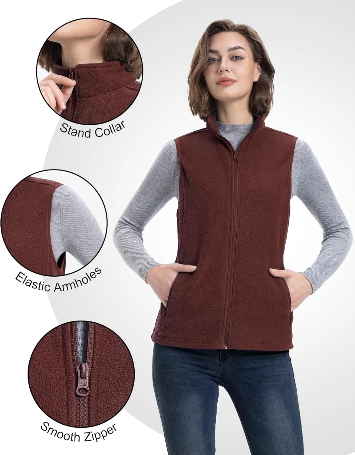 33,000ft Women's Fleece Vest, Lightweight Warm Polar Soft Vests Outerwear with Zip Up Pockets, Sleeveless Jacket for Winter