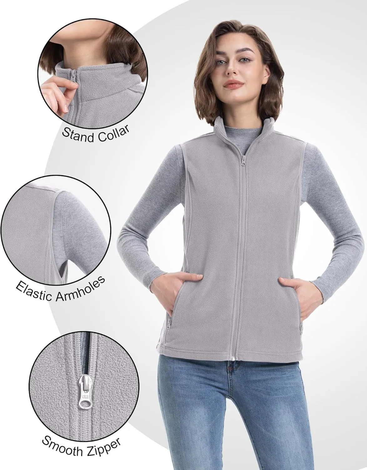 33,000ft Women's Fleece Vest, Lightweight Warm Polar Soft Vests Outerwear with Zip Up Pockets, Sleeveless Jacket for Winter