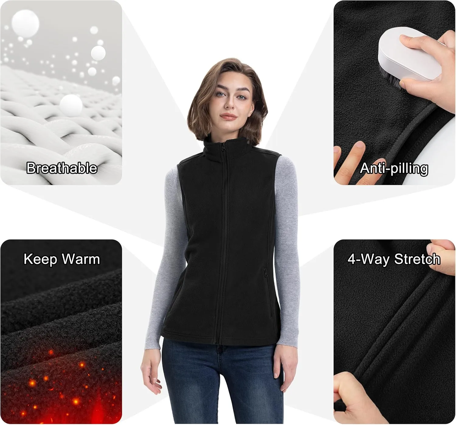 33,000ft Women's Fleece Vest, Lightweight Warm Polar Soft Vests Outerwear with Zip Up Pockets, Sleeveless Jacket for Winter