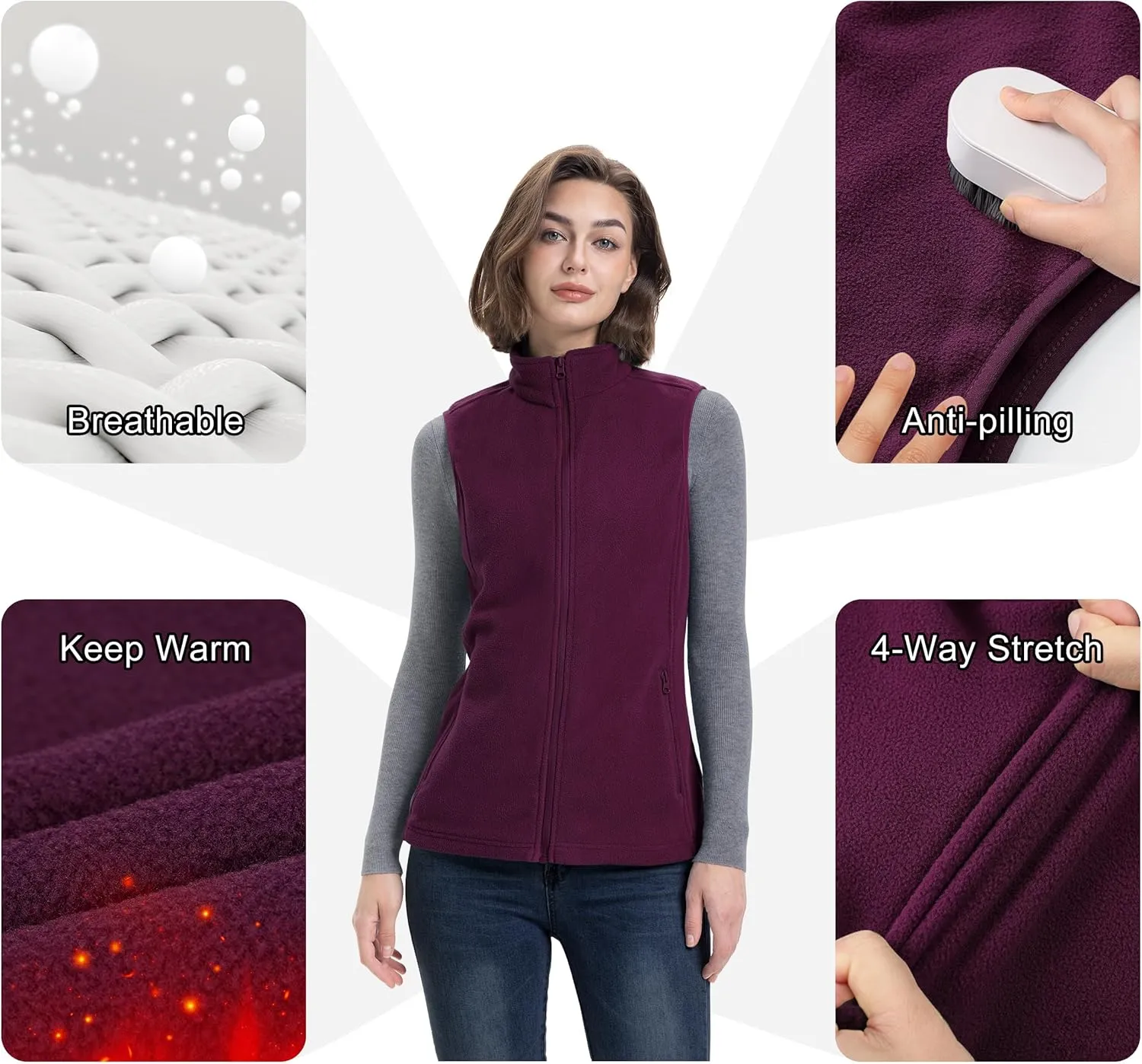 33,000ft Women's Fleece Vest, Lightweight Warm Polar Soft Vests Outerwear with Zip Up Pockets, Sleeveless Jacket for Winter