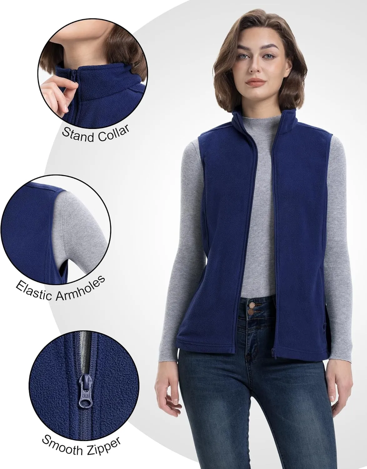 33,000ft Women's Fleece Vest, Lightweight Warm Polar Soft Vests Outerwear with Zip Up Pockets, Sleeveless Jacket for Winter