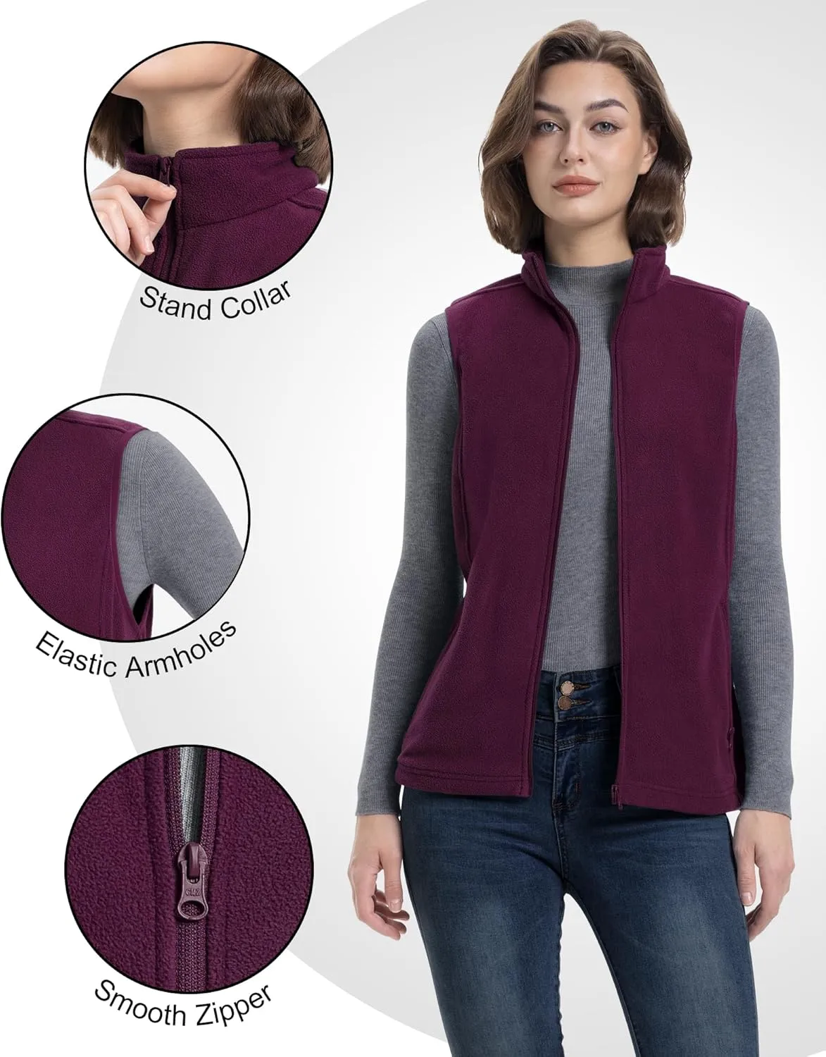 33,000ft Women's Fleece Vest, Lightweight Warm Polar Soft Vests Outerwear with Zip Up Pockets, Sleeveless Jacket for Winter