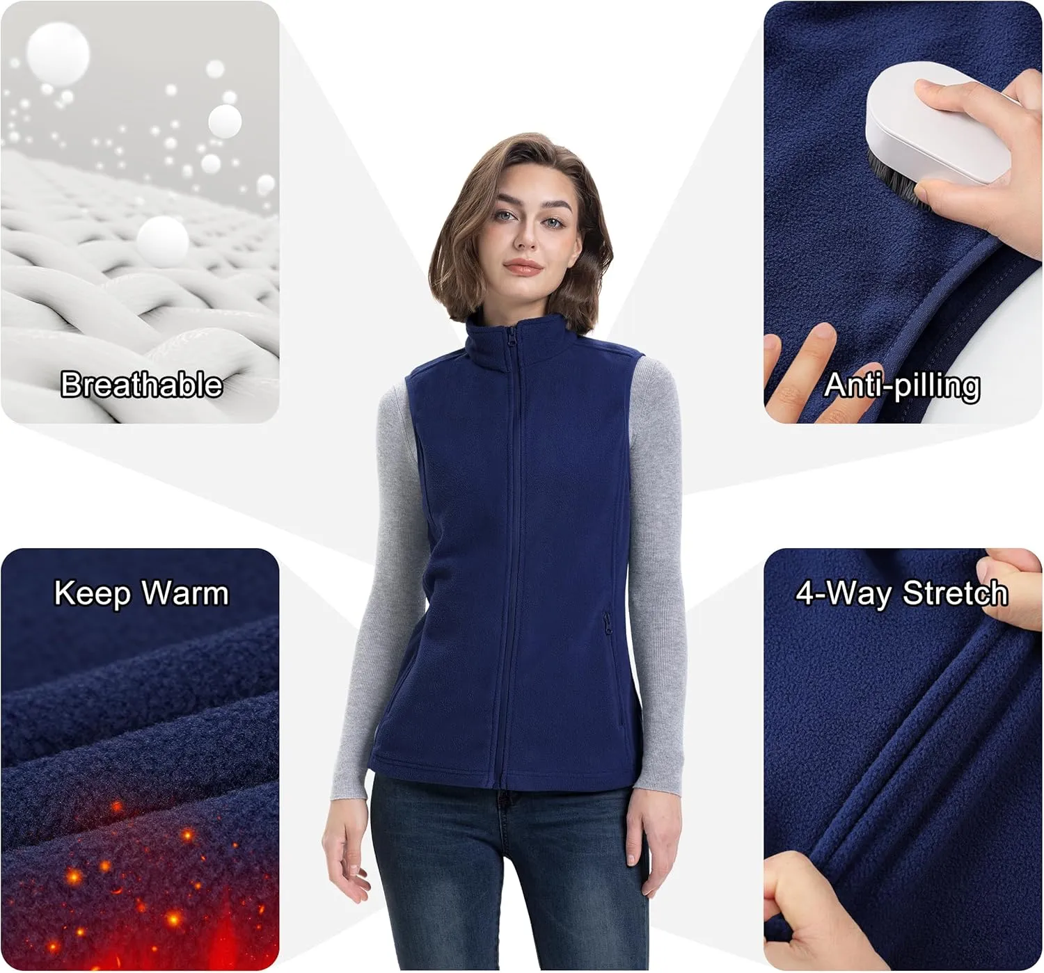 33,000ft Women's Fleece Vest, Lightweight Warm Polar Soft Vests Outerwear with Zip Up Pockets, Sleeveless Jacket for Winter