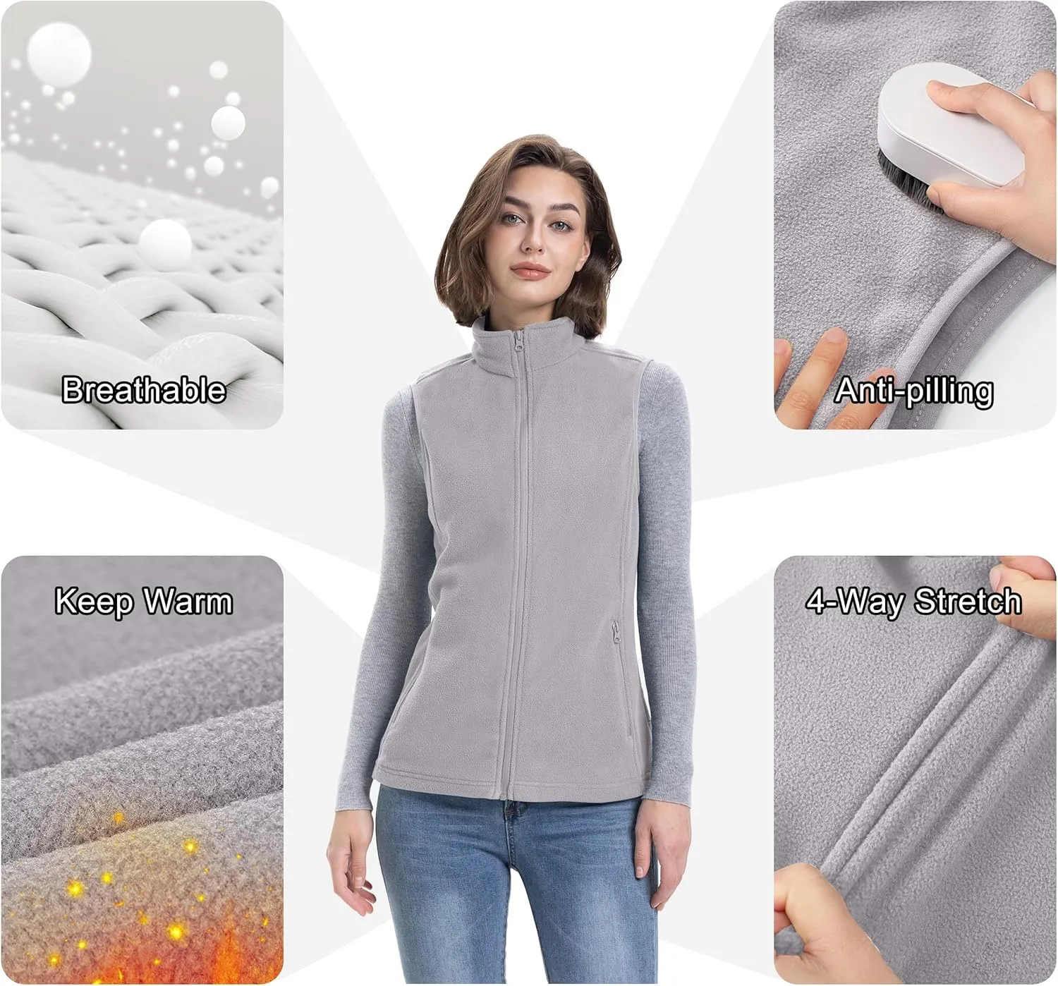 33,000ft Women's Fleece Vest, Lightweight Warm Polar Soft Vests Outerwear with Zip Up Pockets, Sleeveless Jacket for Winter