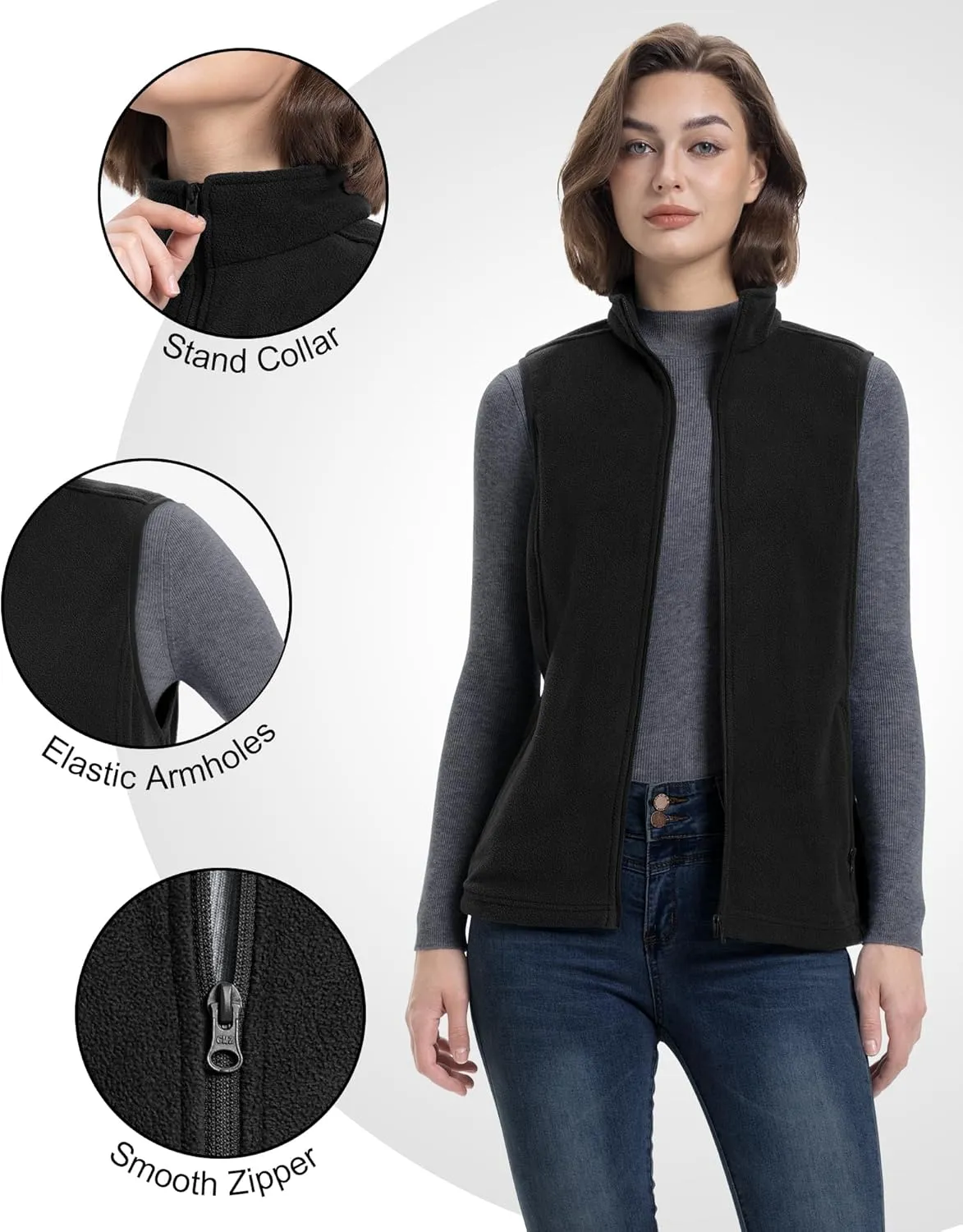 33,000ft Women's Fleece Vest, Lightweight Warm Polar Soft Vests Outerwear with Zip Up Pockets, Sleeveless Jacket for Winter