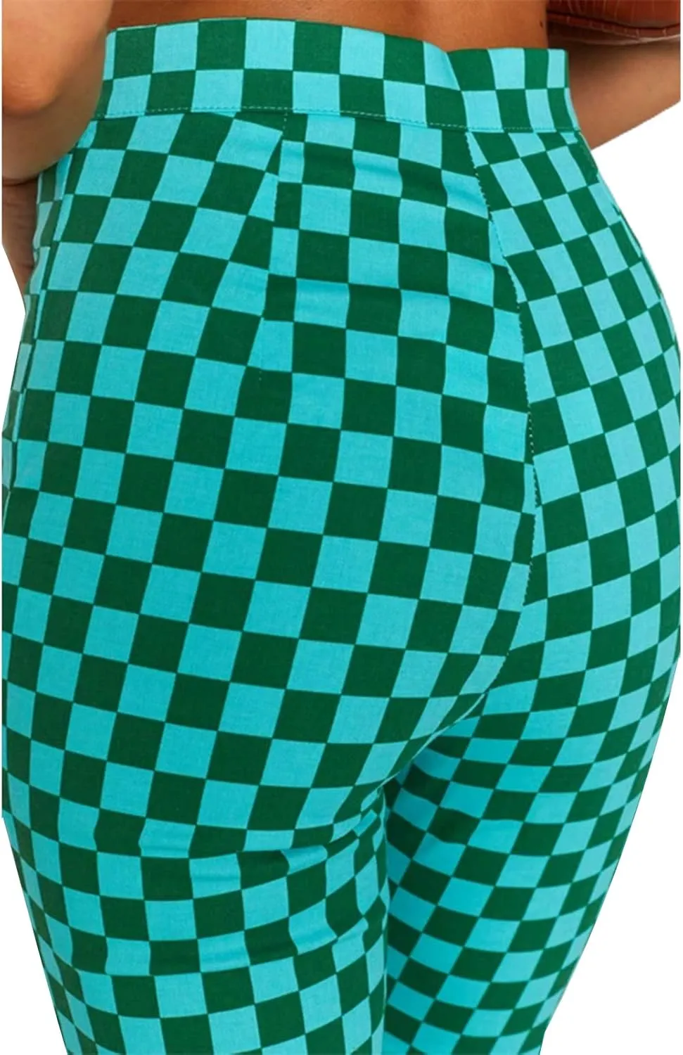 Acehomeyfit Women Casual Straight Wide Leg Flare Pants High Waist Baggy Checkerboard Printed Trousers Joggers 90s Streetwear