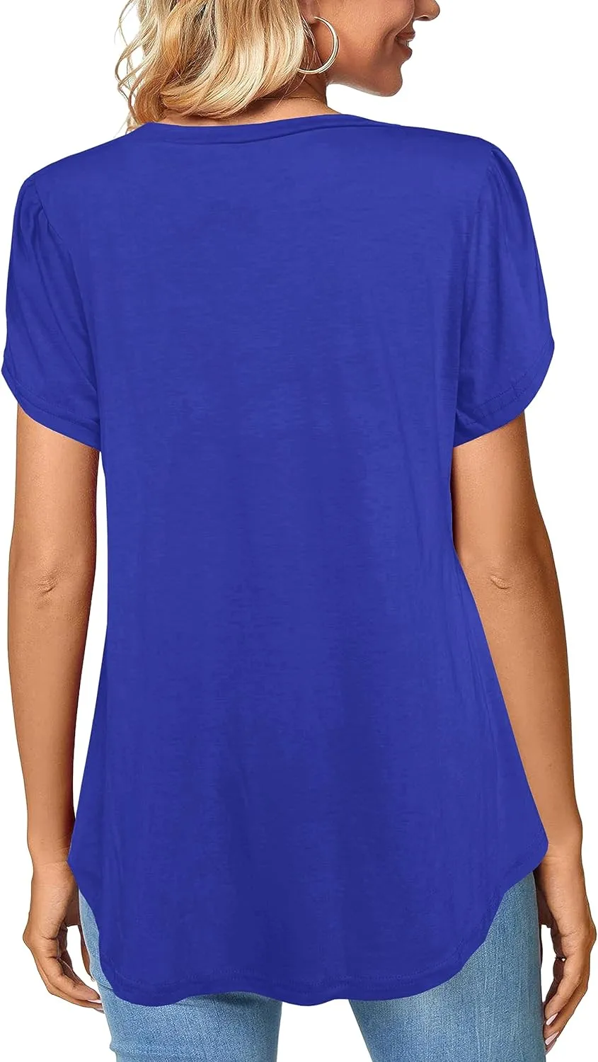 Afibi Womens Summer V Neck Loose Dressy Shirts Petal Short Sleeve Tunic Tops