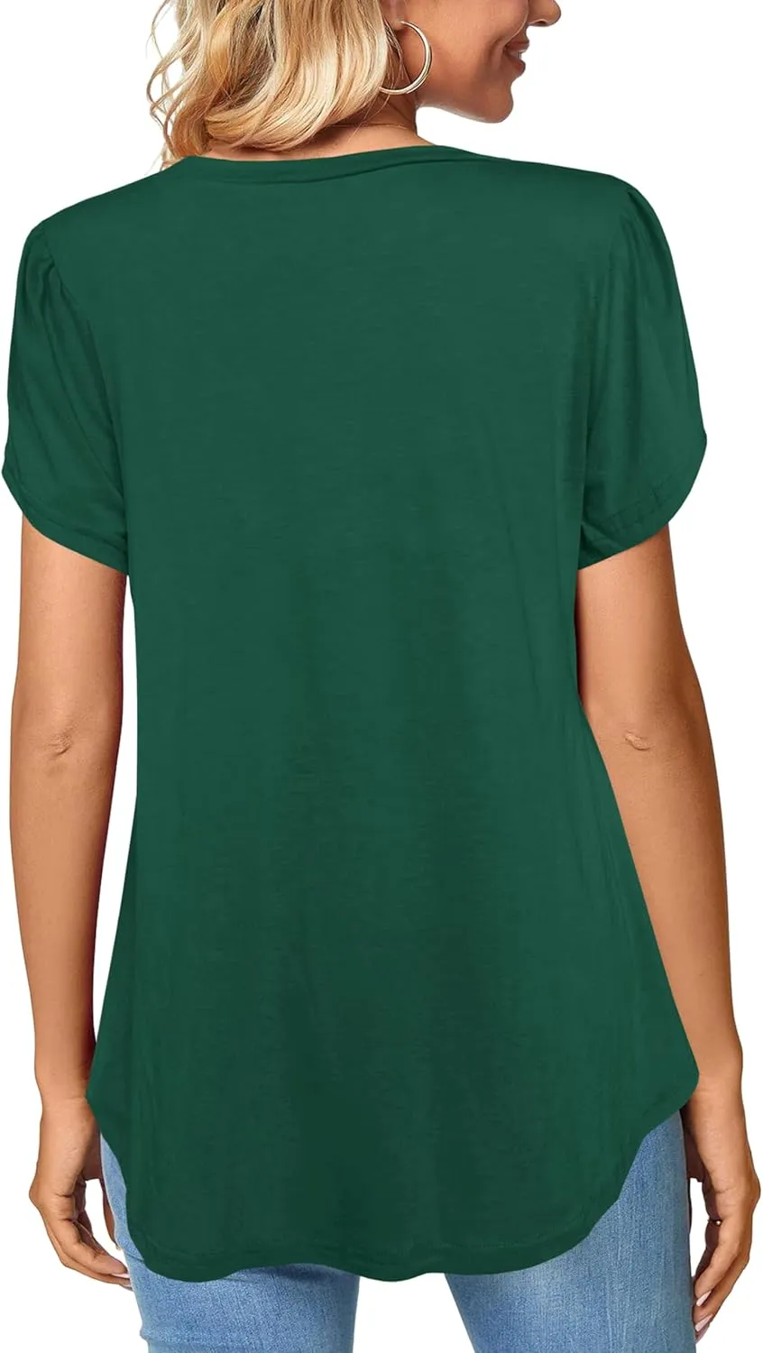 Afibi Womens Summer V Neck Loose Dressy Shirts Petal Short Sleeve Tunic Tops