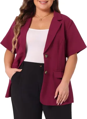 Agnes Orinda Plus Size Casual Blazers for Women Short Sleeve Notched Lapel Button Work Office Blazer Suit Jacket