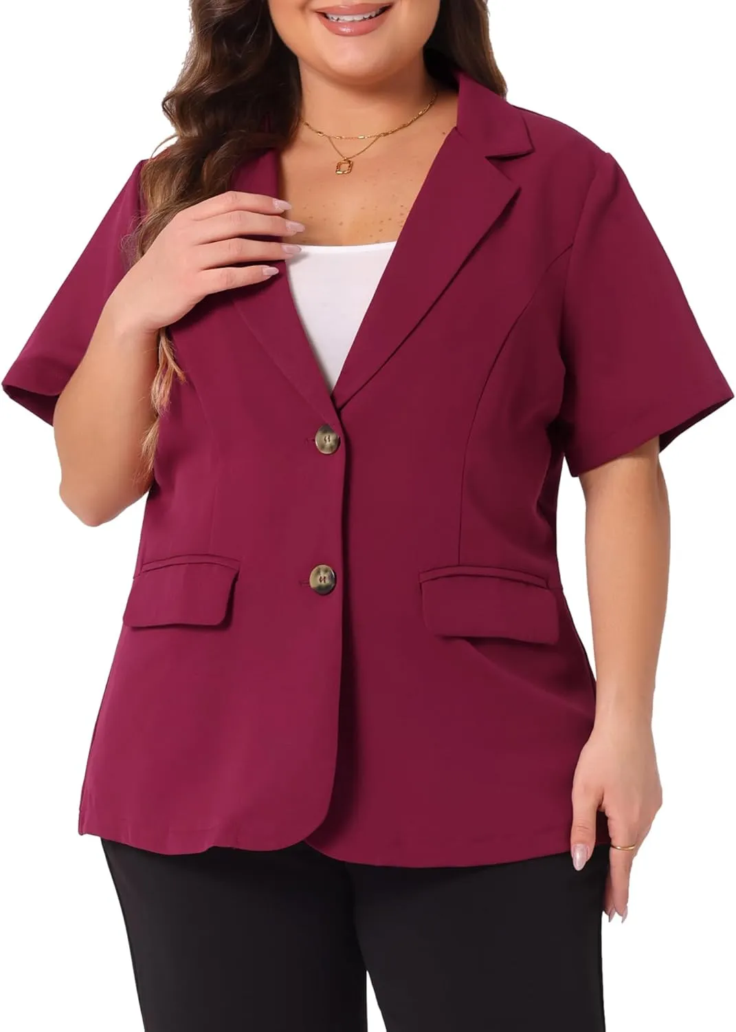 Agnes Orinda Plus Size Casual Blazers for Women Short Sleeve Notched Lapel Button Work Office Blazer Suit Jacket