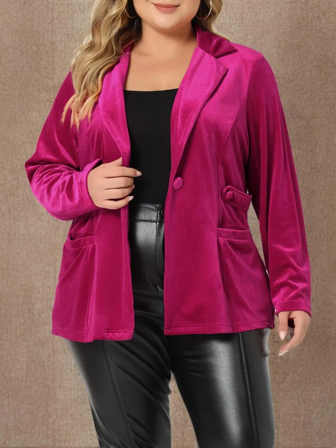 Agnes Orinda Plus Size Velvet Blazers Jackets for Women Casual Lapel Suit Office Work Blazer
