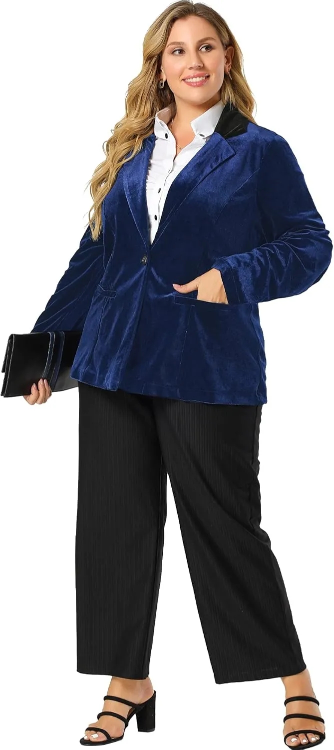 Agnes Orinda Plus Size Velvet Blazers Jackets for Women Casual Lapel Suit Office Work Blazer
