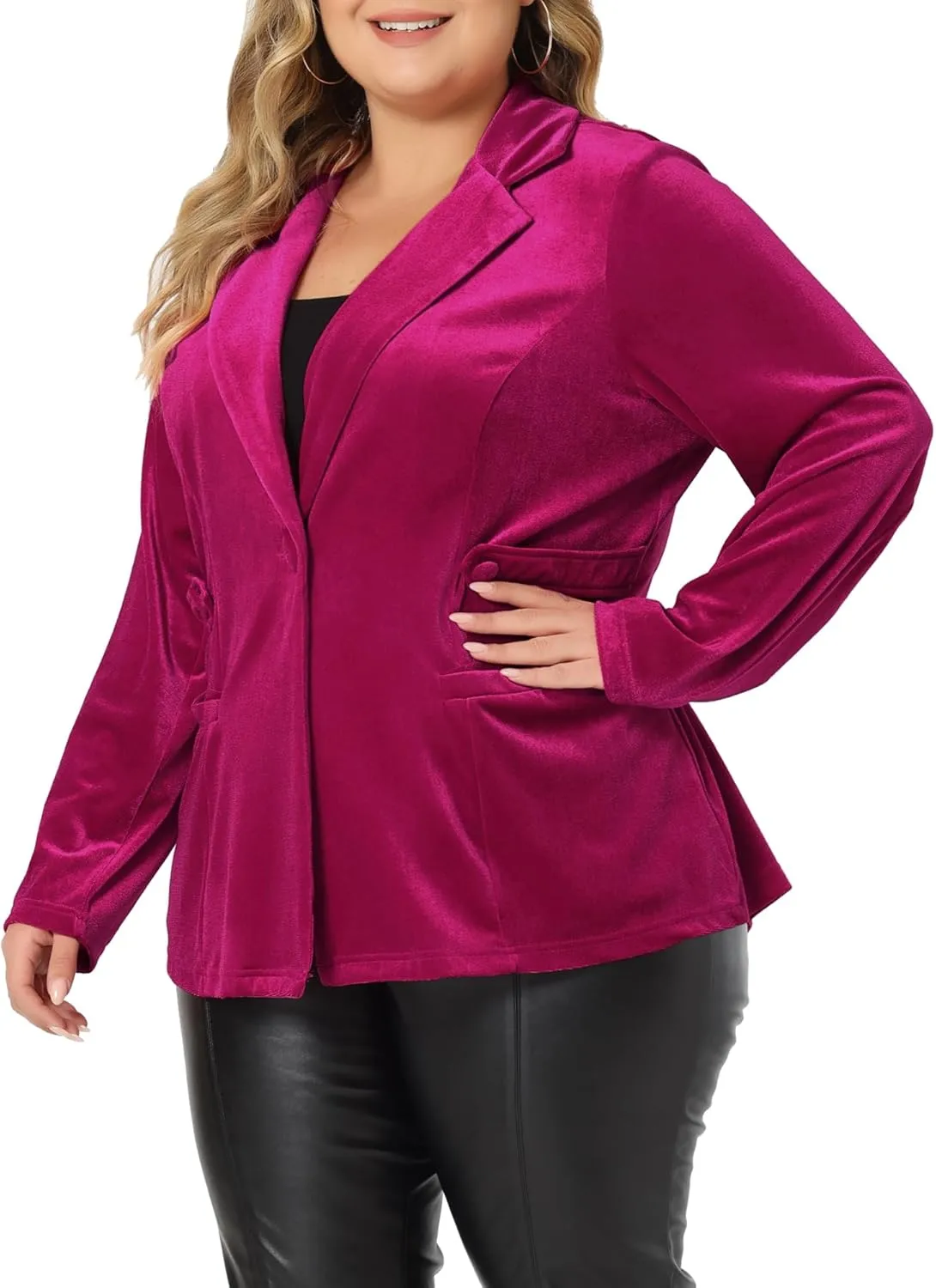 Agnes Orinda Plus Size Velvet Blazers Jackets for Women Casual Lapel Suit Office Work Blazer
