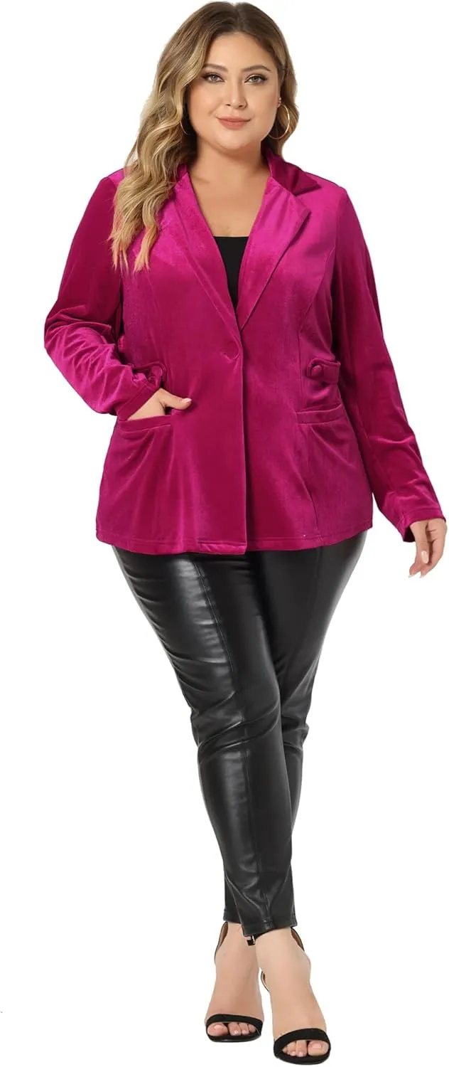Agnes Orinda Plus Size Velvet Blazers Jackets for Women Casual Lapel Suit Office Work Blazer