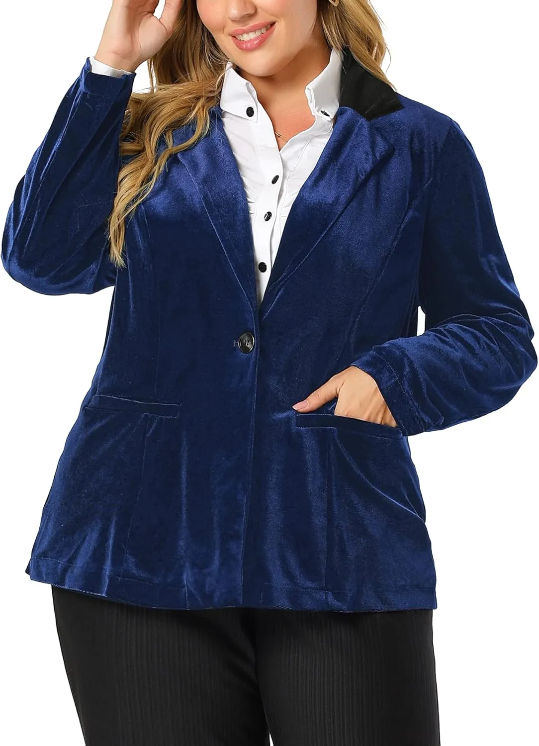 Agnes Orinda Plus Size Velvet Blazers Jackets for Women Casual Lapel Suit Office Work Blazer