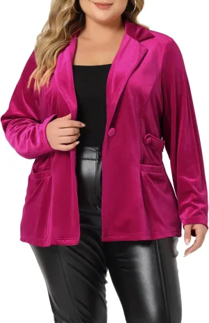 Agnes Orinda Plus Size Velvet Blazers Jackets for Women Casual Lapel Suit Office Work Blazer