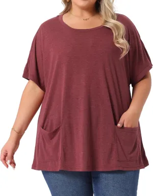 Agnes Orinda Plus Size Women's Crew Neck Short Sleeve Tops Loose Fit Summer t Shirt Tee Tops with Pocket Casual 2025