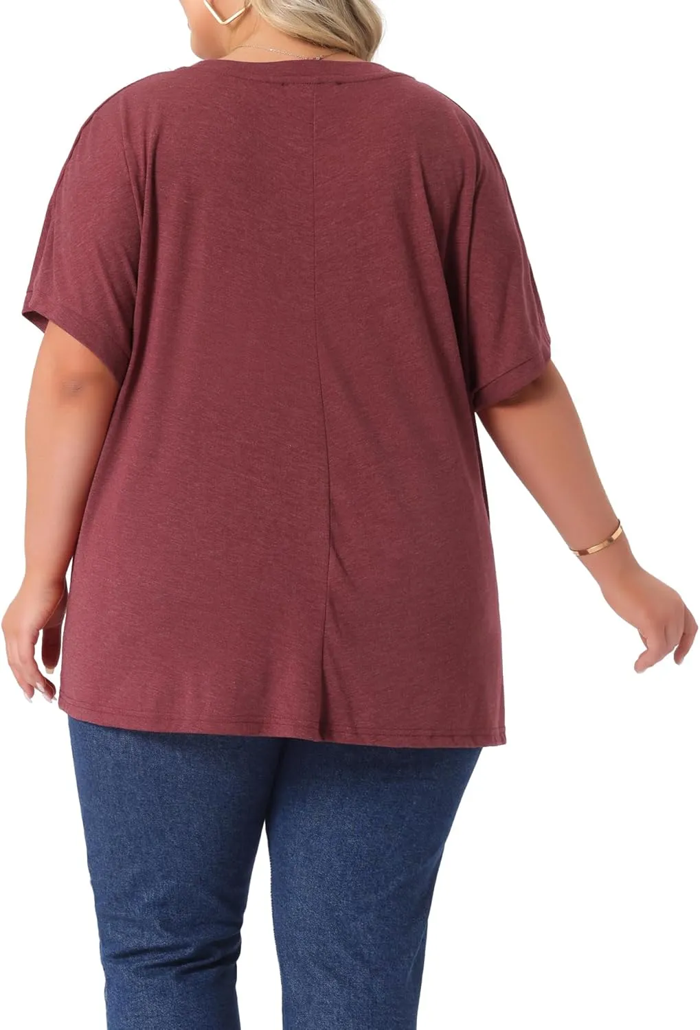 Agnes Orinda Plus Size Women's Crew Neck Short Sleeve Tops Loose Fit Summer t Shirt Tee Tops with Pocket Casual 2025