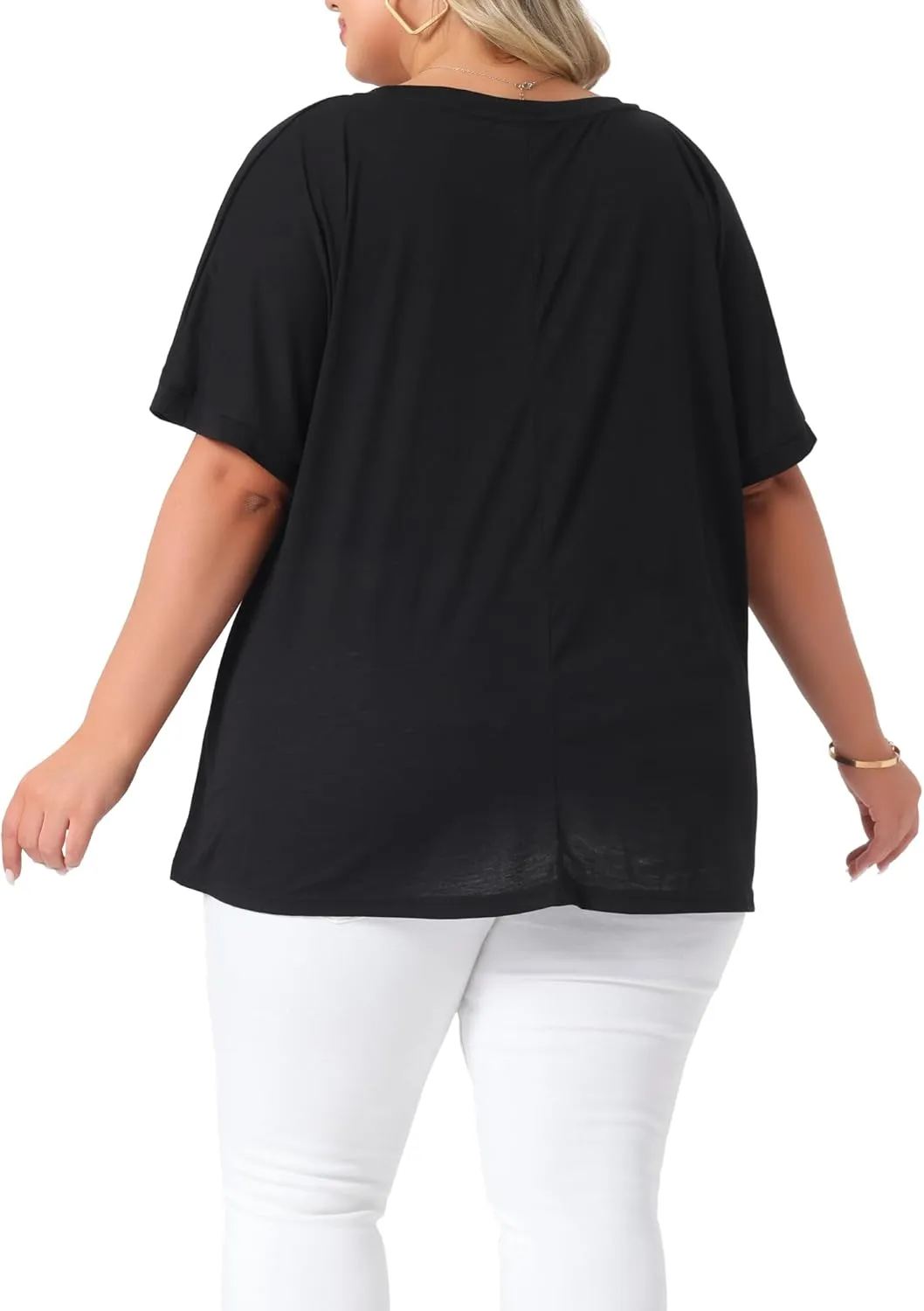 Agnes Orinda Plus Size Women's Crew Neck Short Sleeve Tops Loose Fit Summer t Shirt Tee Tops with Pocket Casual 2025