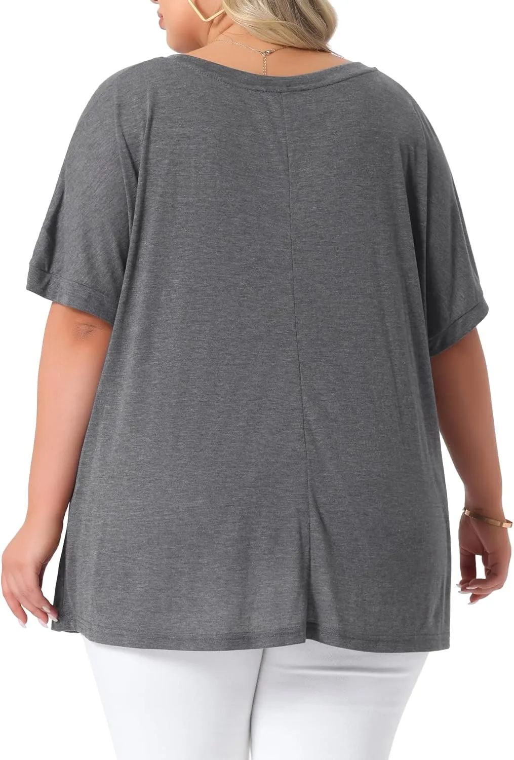 Agnes Orinda Plus Size Women's Crew Neck Short Sleeve Tops Loose Fit Summer t Shirt Tee Tops with Pocket Casual 2025
