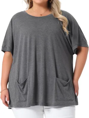 Agnes Orinda Plus Size Women's Crew Neck Short Sleeve Tops Loose Fit Summer t Shirt Tee Tops with Pocket Casual 2025