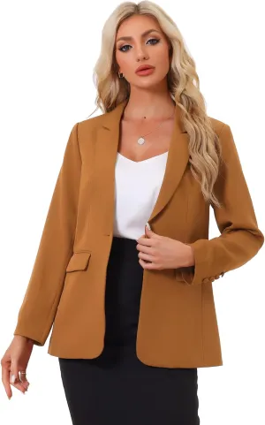 Allegra K Business Blazer for Women's One Button Open Front Work Office Suit Blazers