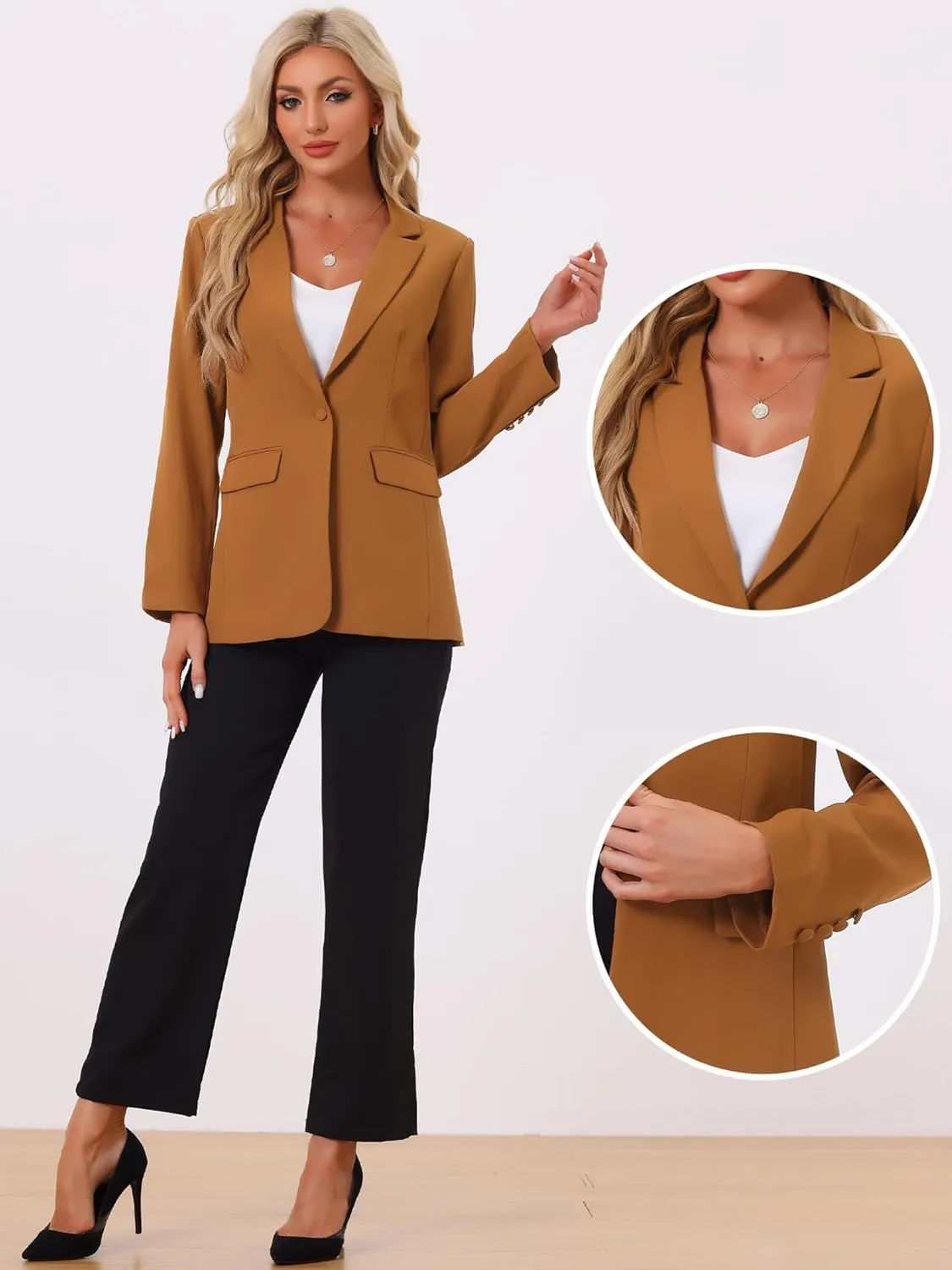 Allegra K Business Blazer for Women's One Button Open Front Work Office Suit Blazers