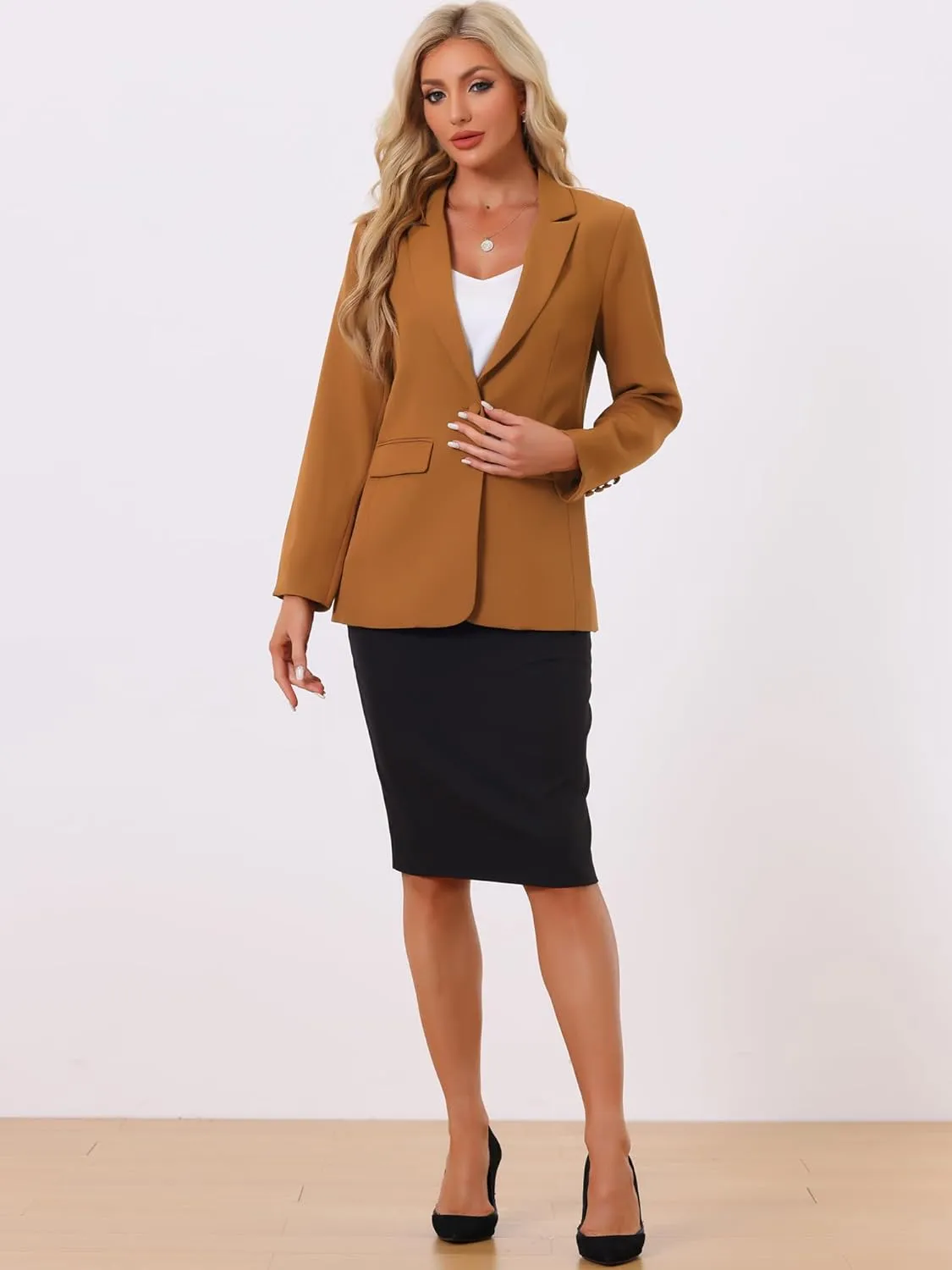 Allegra K Business Blazer for Women's One Button Open Front Work Office Suit Blazers
