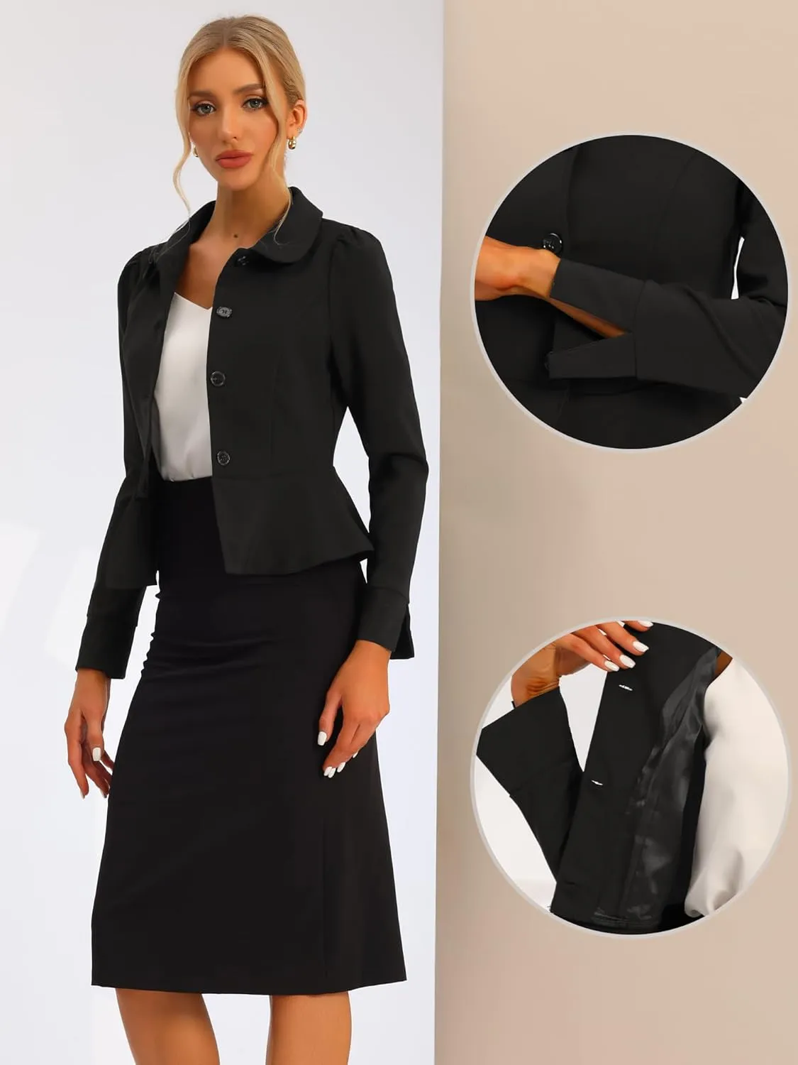 Allegra K Peplum Blazer for Women's Peter Pan Collar Ruffle Hem Elegant Office Work Blazers