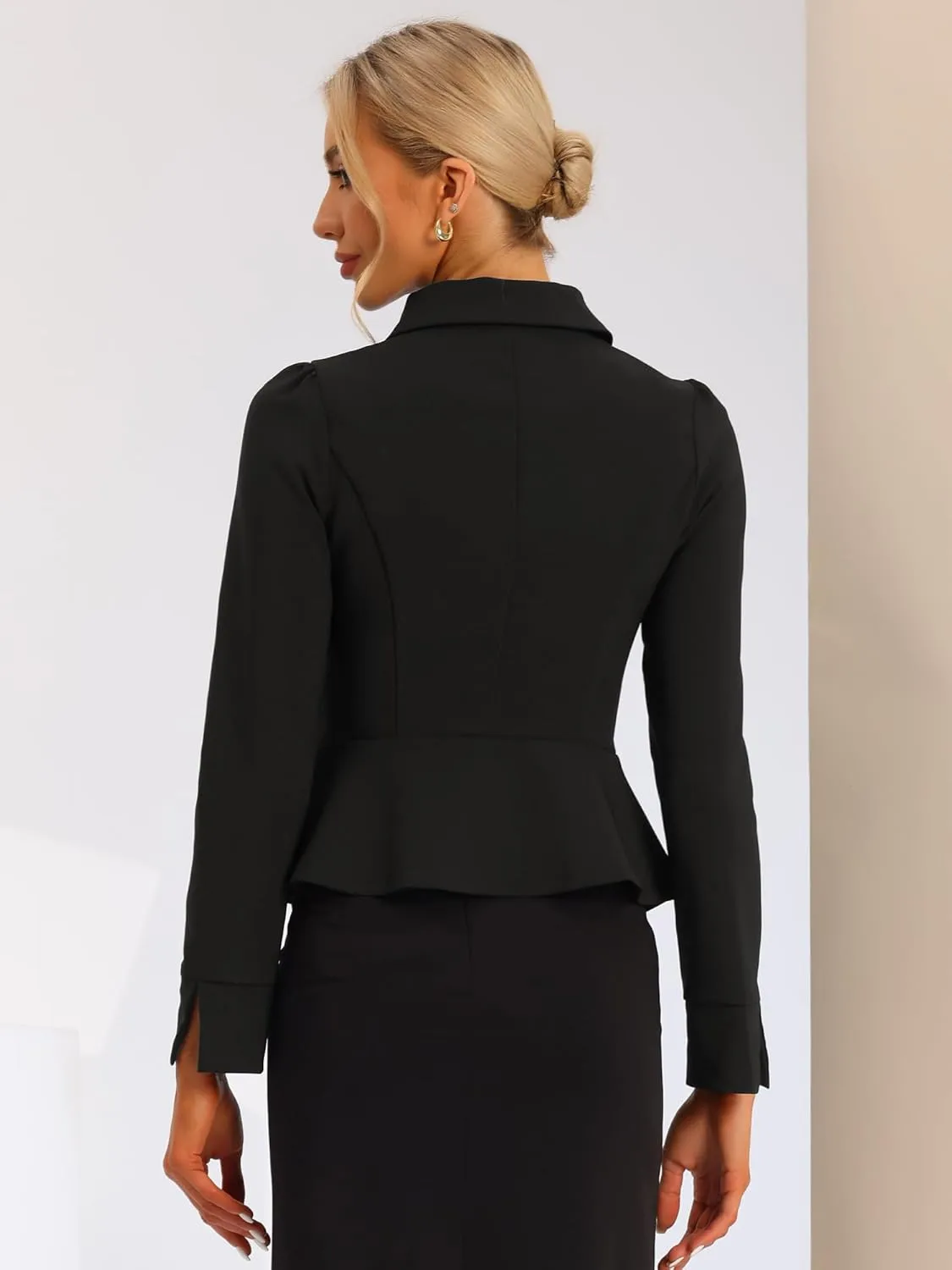 Allegra K Peplum Blazer for Women's Peter Pan Collar Ruffle Hem Elegant Office Work Blazers