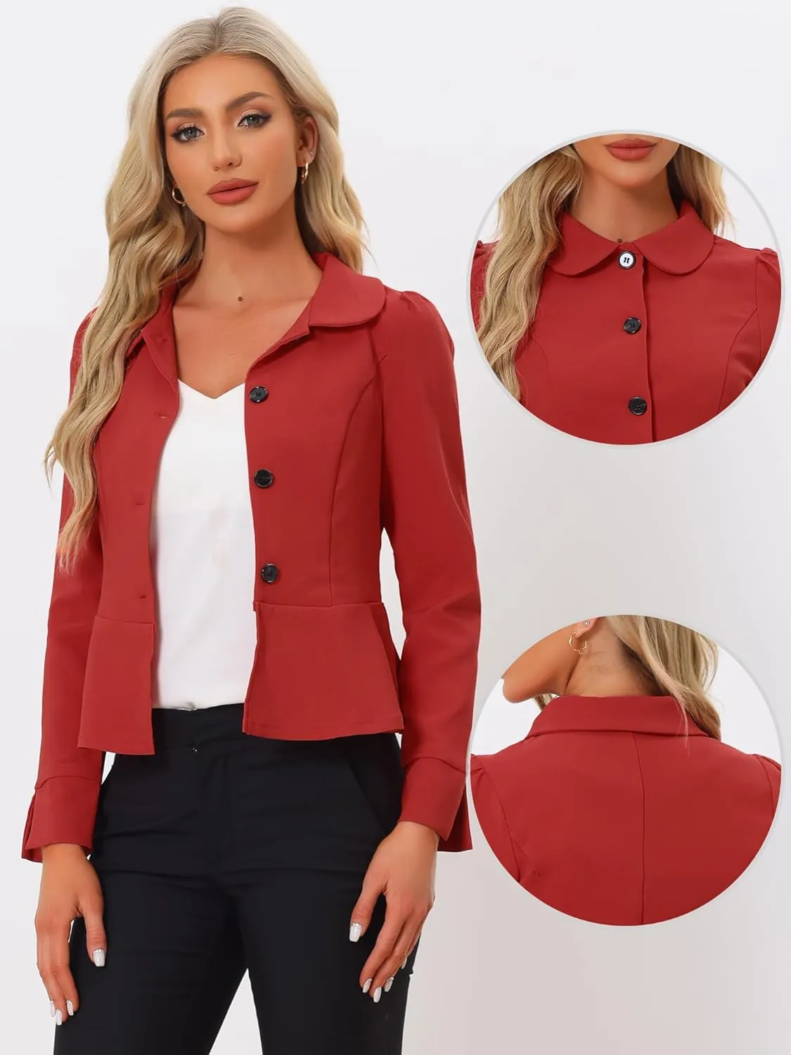 Allegra K Peplum Blazer for Women's Peter Pan Collar Ruffle Hem Elegant Office Work Blazers