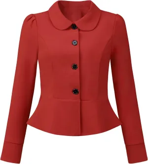Allegra K Peplum Blazer for Women's Peter Pan Collar Ruffle Hem Elegant Office Work Blazers