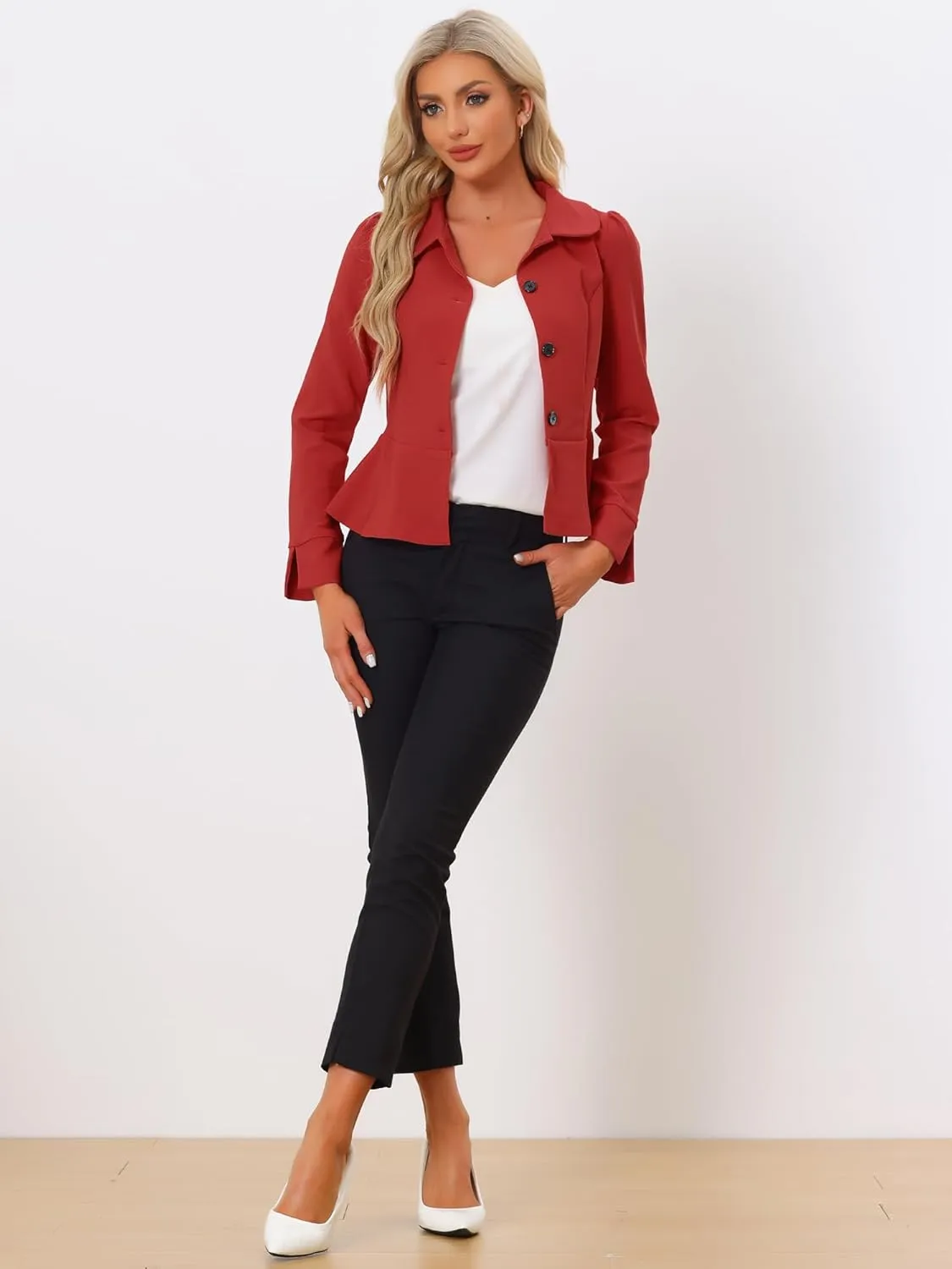 Allegra K Peplum Blazer for Women's Peter Pan Collar Ruffle Hem Elegant Office Work Blazers