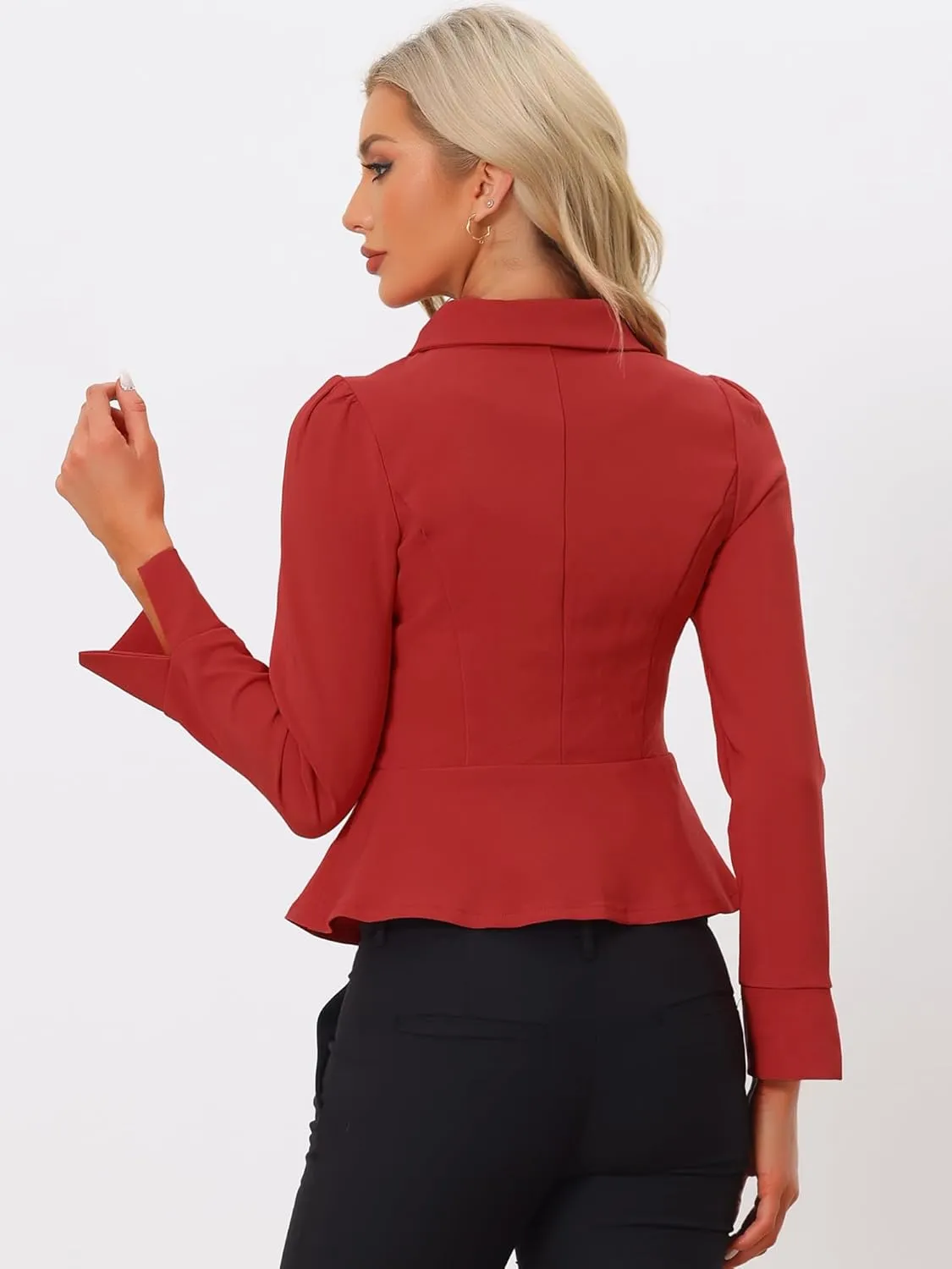 Allegra K Peplum Blazer for Women's Peter Pan Collar Ruffle Hem Elegant Office Work Blazers