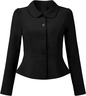 Allegra K Peplum Blazer for Women's Peter Pan Collar Ruffle Hem Elegant Office Work Blazers