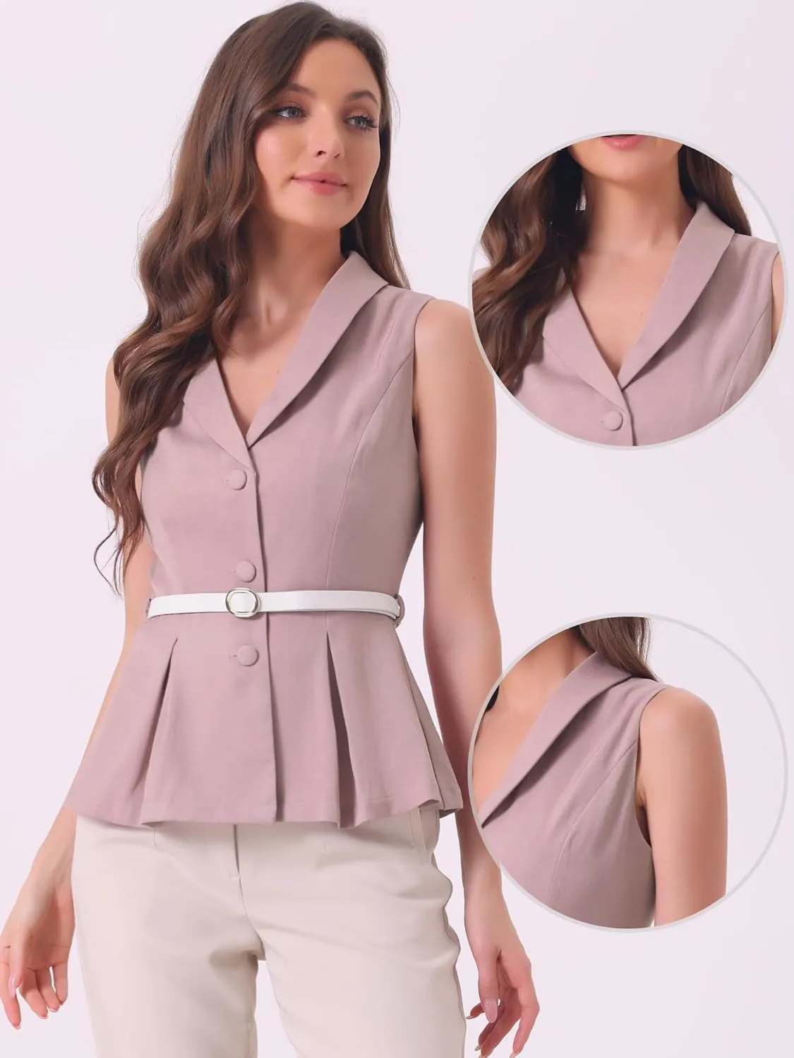 Allegra K Sleeveless Blazer for Women's Formal Dressy Casual Shawl Collar Belted Peplum Blazers
