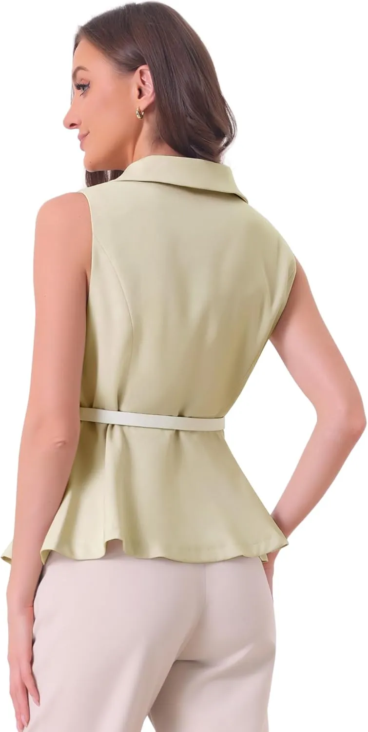 Allegra K Sleeveless Blazer for Women's Formal Dressy Casual Shawl Collar Belted Peplum Blazers