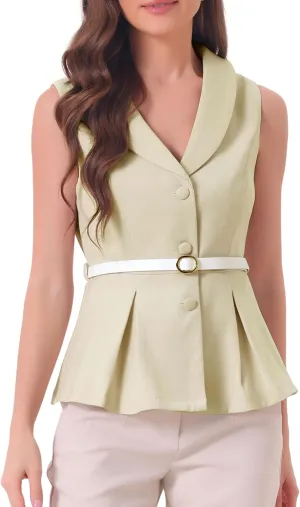 Allegra K Sleeveless Blazer for Women's Formal Dressy Casual Shawl Collar Belted Peplum Blazers