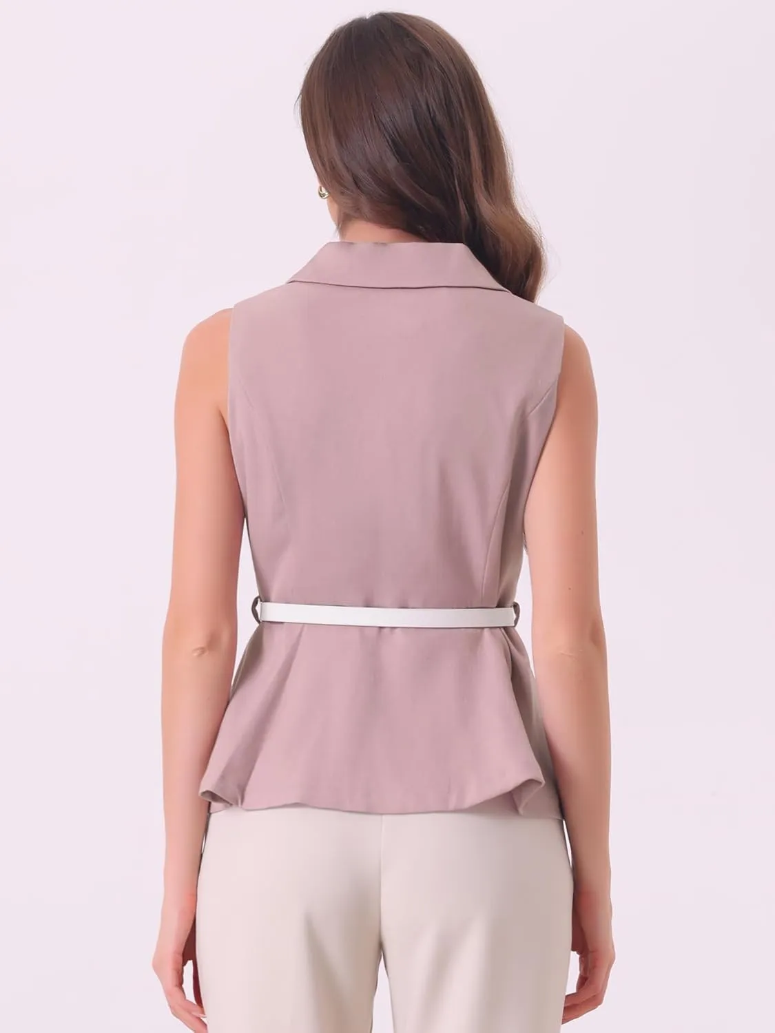 Allegra K Sleeveless Blazer for Women's Formal Dressy Casual Shawl Collar Belted Peplum Blazers