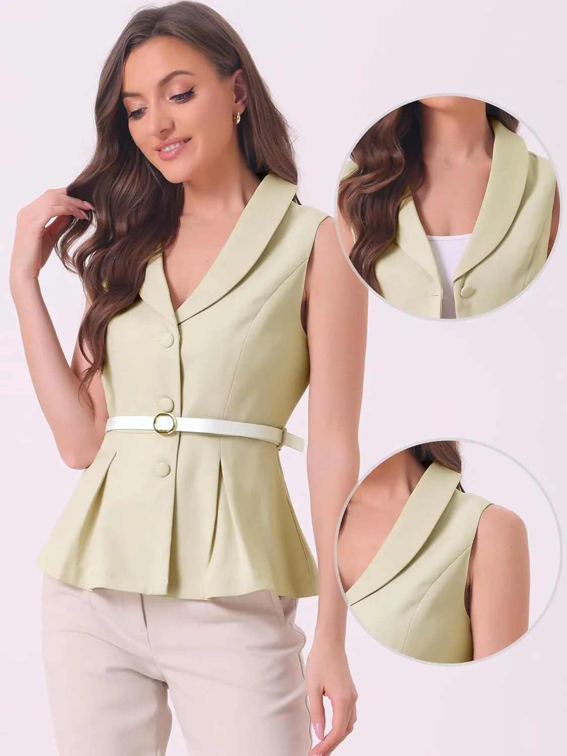 Allegra K Sleeveless Blazer for Women's Formal Dressy Casual Shawl Collar Belted Peplum Blazers