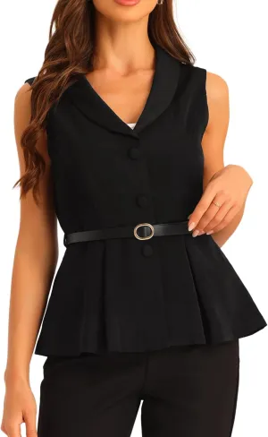 Allegra K Sleeveless Blazer for Women's Formal Dressy Casual Shawl Collar Belted Peplum Blazers