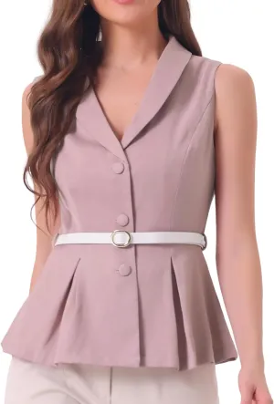 Allegra K Sleeveless Blazer for Women's Formal Dressy Casual Shawl Collar Belted Peplum Blazers