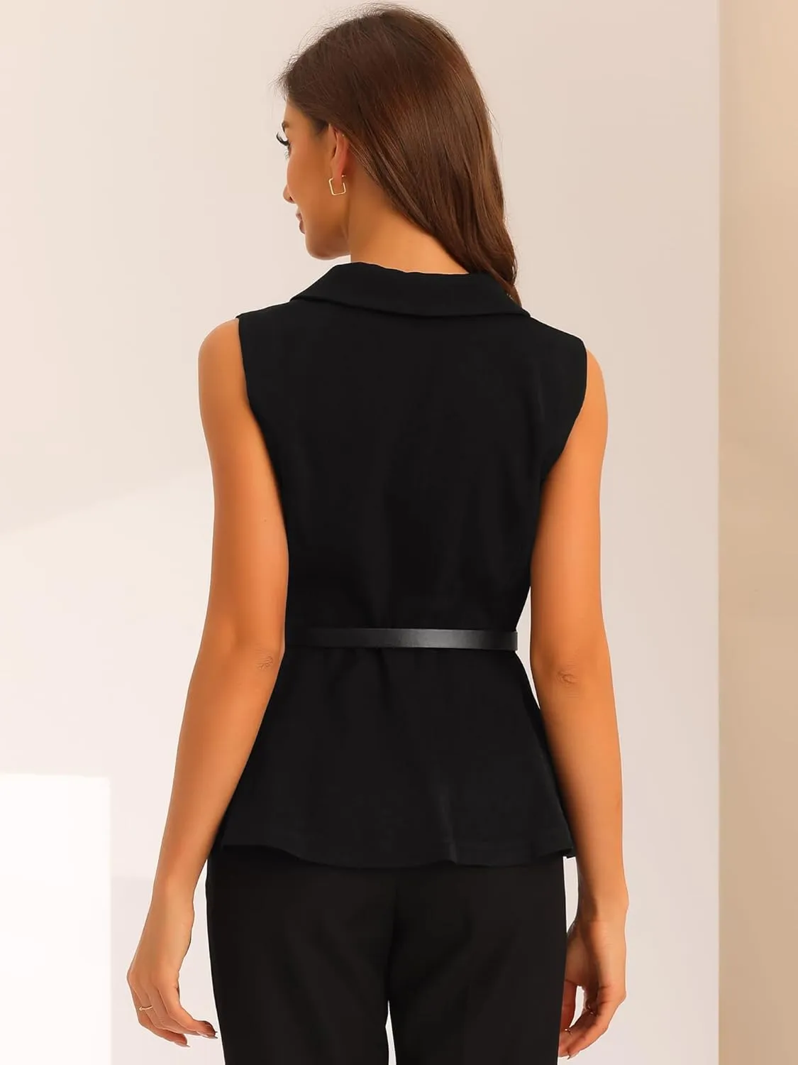 Allegra K Sleeveless Blazer for Women's Formal Dressy Casual Shawl Collar Belted Peplum Blazers