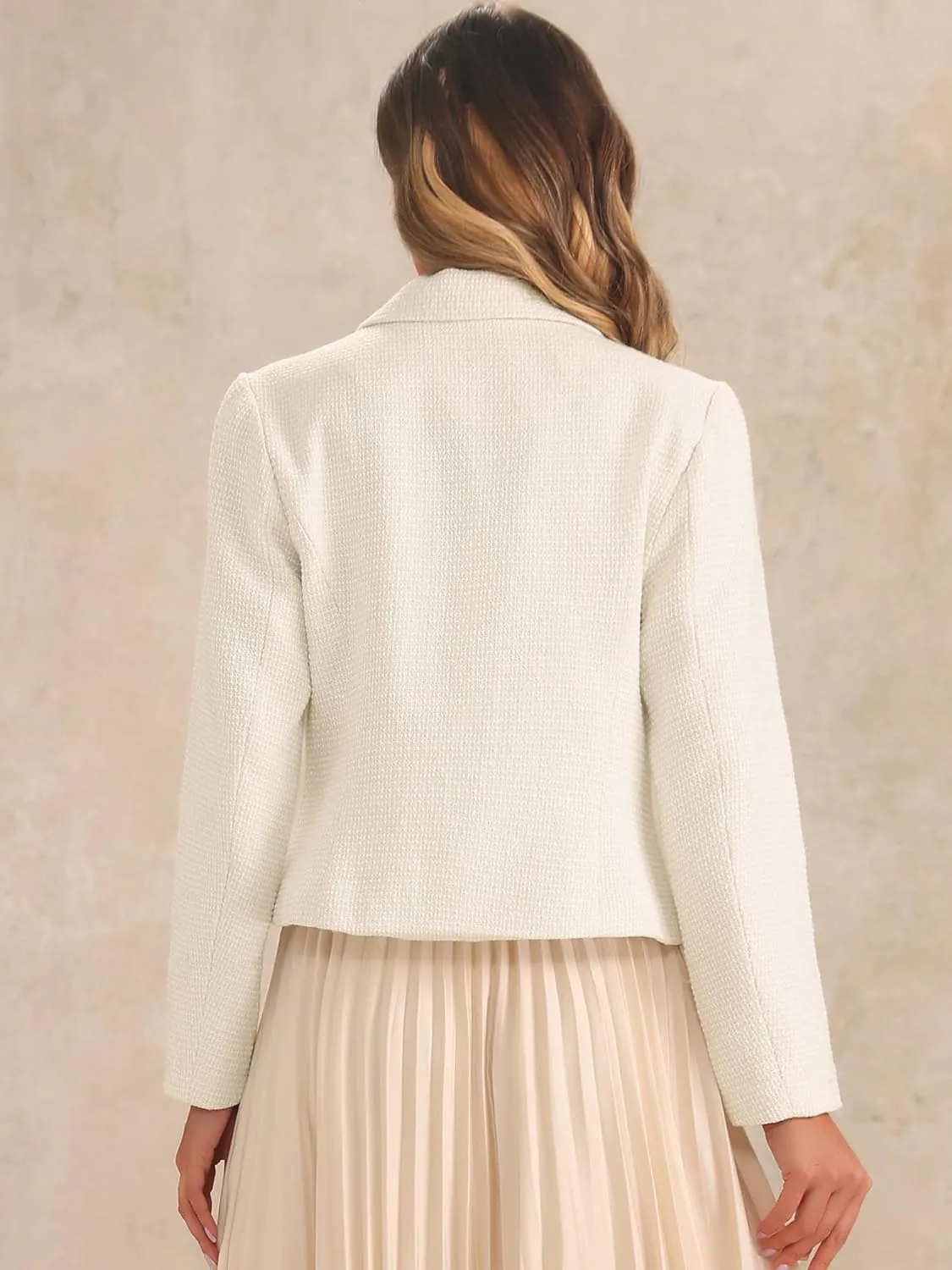 Allegra K Tweed Blazers for Women's Lapel Collar Long Sleeves Blazer Jackets