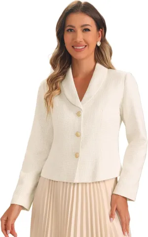 Allegra K Tweed Blazers for Women's Lapel Collar Long Sleeves Blazer Jackets