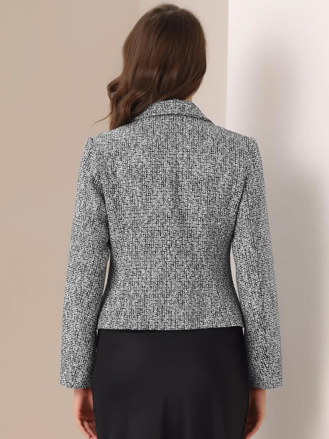 Allegra K Tweed Blazers for Women's Lapel Collar Long Sleeves Blazer Jackets