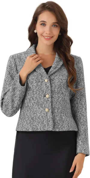 Allegra K Tweed Blazers for Women's Lapel Collar Long Sleeves Blazer Jackets