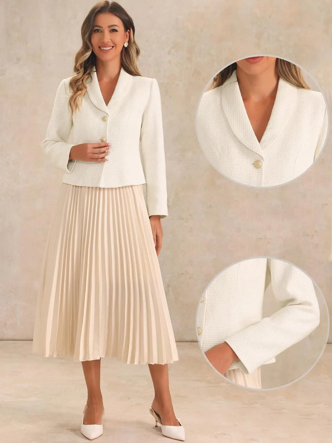 Allegra K Tweed Blazers for Women's Lapel Collar Long Sleeves Blazer Jackets